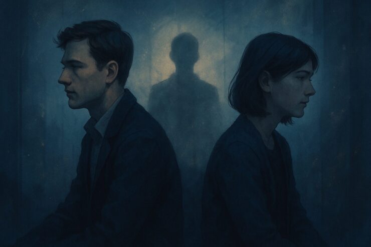 Overlapping shadows of two people reflecting inner emotional projection and transference