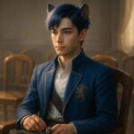 役割という視点で人間関係を捉える静かな青年王の姿／A quiet young nobleman with lion ears reflecting on social roles in a sunlit hall