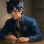 閉じた本の上に手を置き、静かに視線を落とす青年王。その表情に、“速さより深さ”という選択が刻まれている。 A lion-hearted young royal gazes down at a closed book, choosing thought over speed in a golden-lit study.