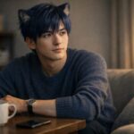 窓際でマグカップを持ち、朝の光を浴びながら静かに自分の機嫌を整えている青年の横長ポートレート A wide horizontal portrait of a young man sitting by a window with a mug, calmly regulating his own mood in the soft morning light before thinking about his partner