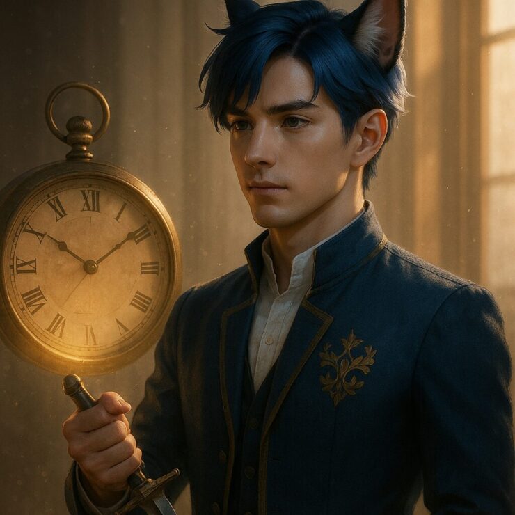 時間を見つめる青年王の横顔/A young nobleman with lion ears reflecting on time